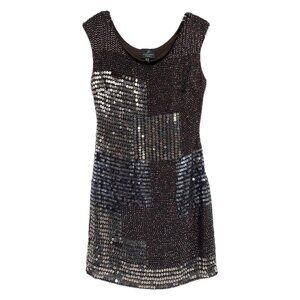 Adrianna Papell Brown Silver Beaded Sequin Mini Dress | Size 4